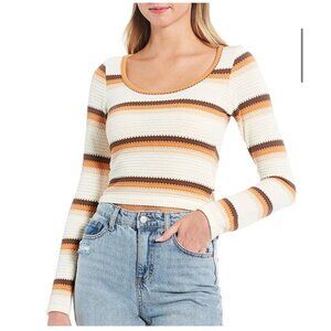Rip Curl Striped Long Sleeve Blouse - Cream, Brown, Orange